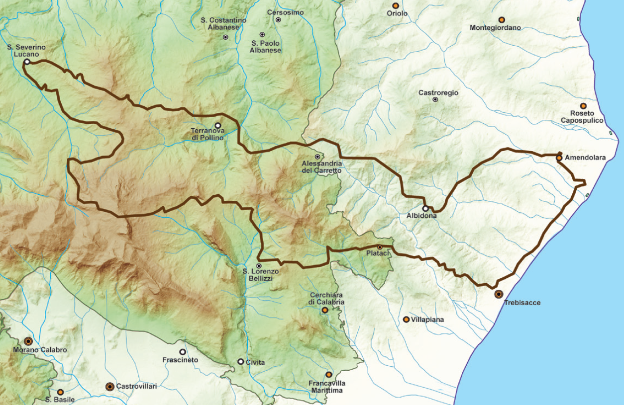 Mappa che illustra il percorso antico della fede Madonna del Pollino